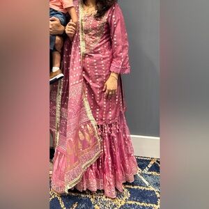 Pink and Gold Embroidered Dress with skirt grahara